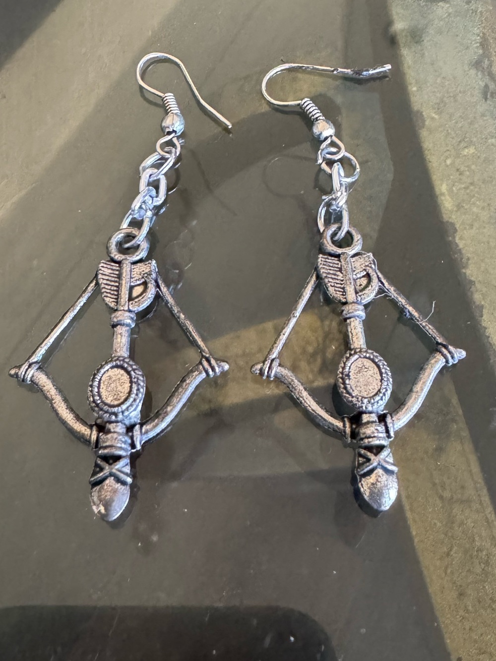 Silver Crossbow Dangle Earrings pierced ear antique goth punk vintage